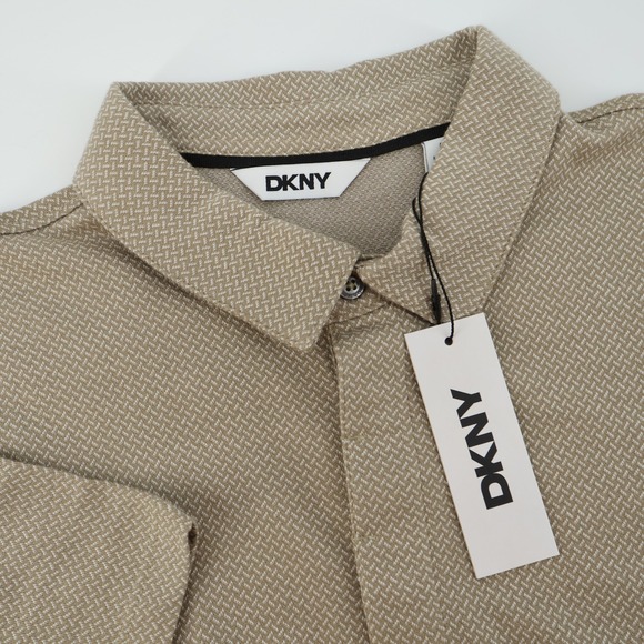 Dkny Other - DKNY Menswear Polo Shirt L Large Tan Beige Herringbone NEW Imperfection MSRP $79